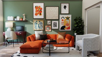 Bordeaux en terracotta duwen beige de woonkamer uit